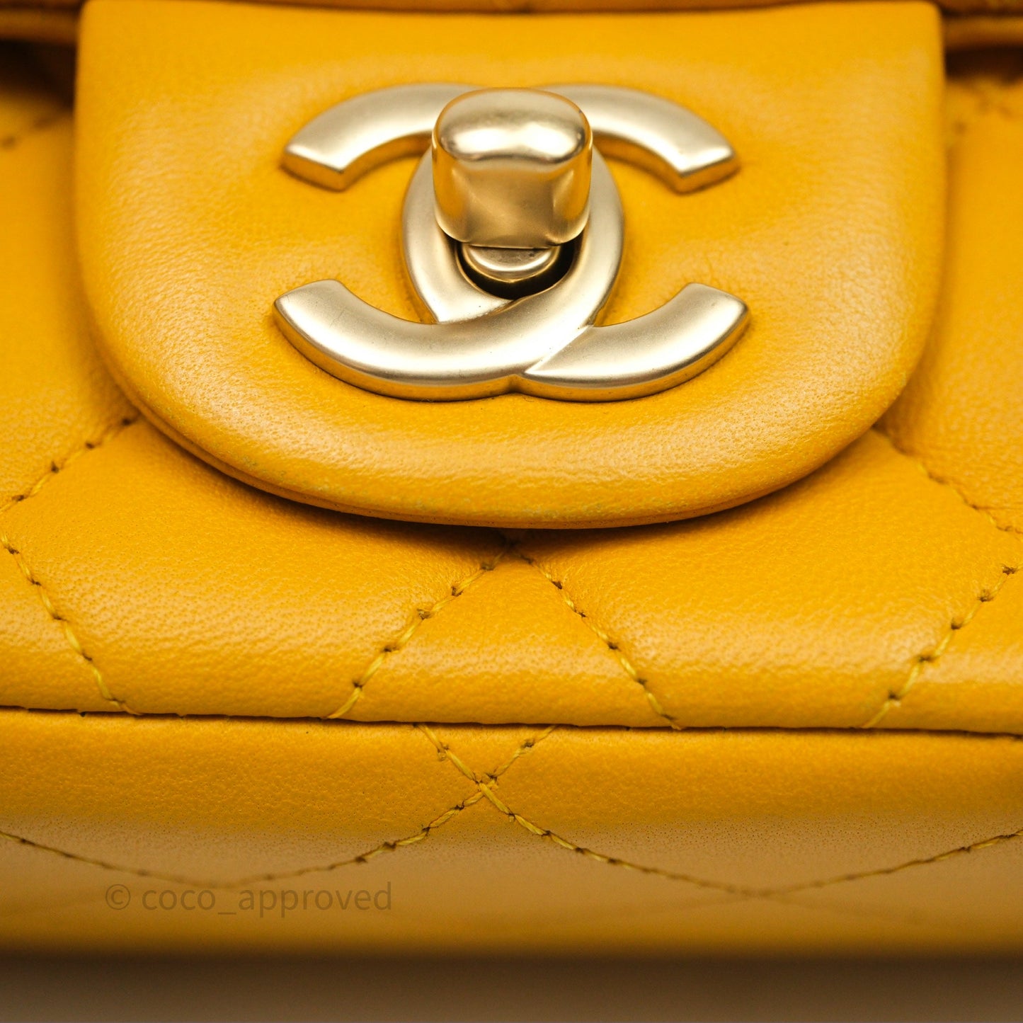 Chanel Mini Square Flap Quilted Yellow Lambskin Gold Hardware