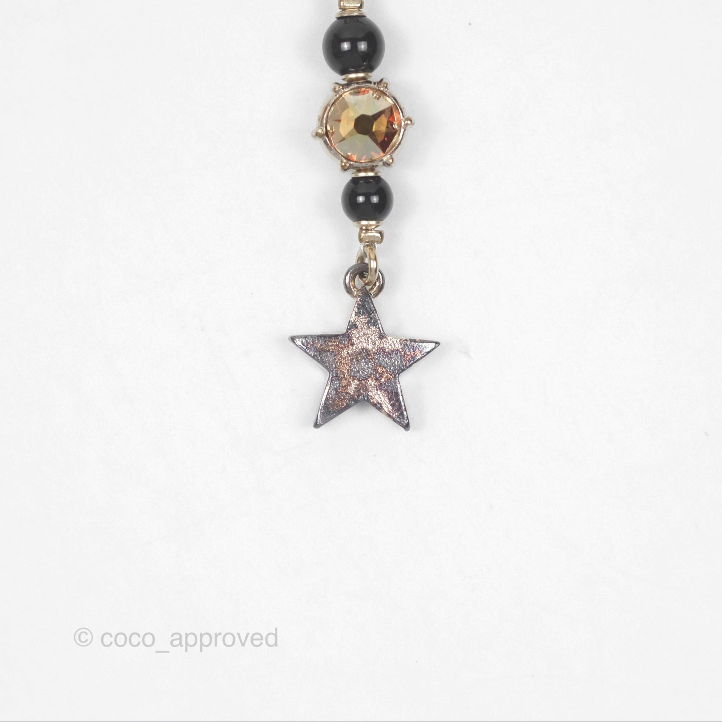 Chanel Crystal CC Star Drop Necklace Gold Tone 21S