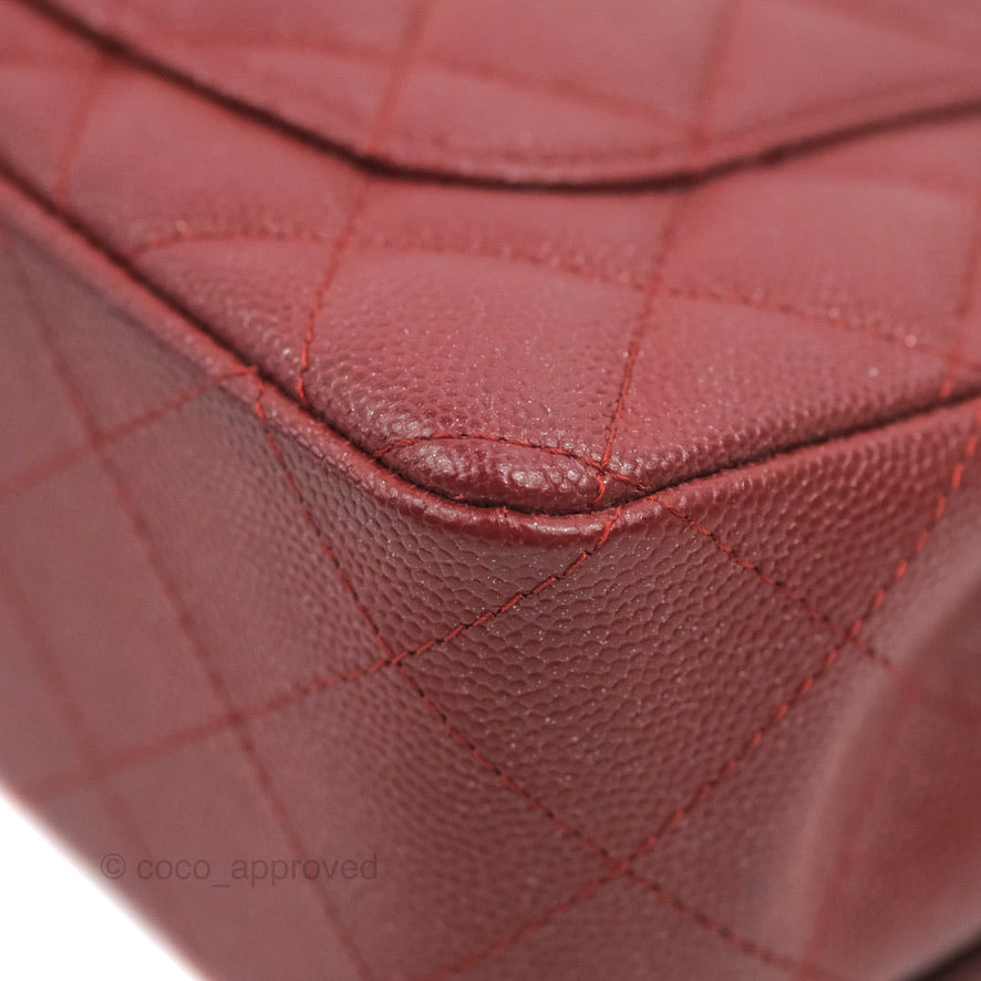 Chanel Classic Quilted Mini Rectangular Flap Iridescent Burgundy Caviar Aged Gold Hardware