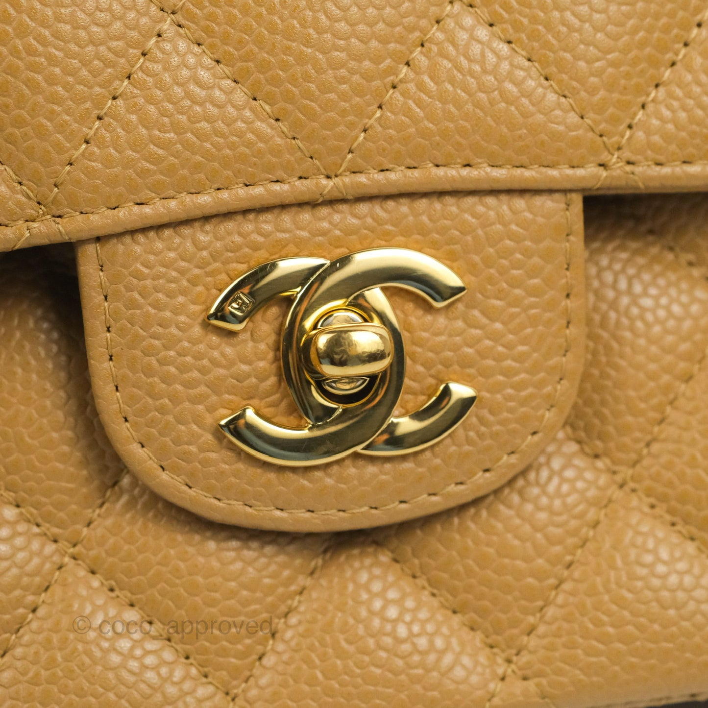 Chanel Quilted M/L Medium Flap Vintage Dark Beige Caviar 24K Gold Hardware