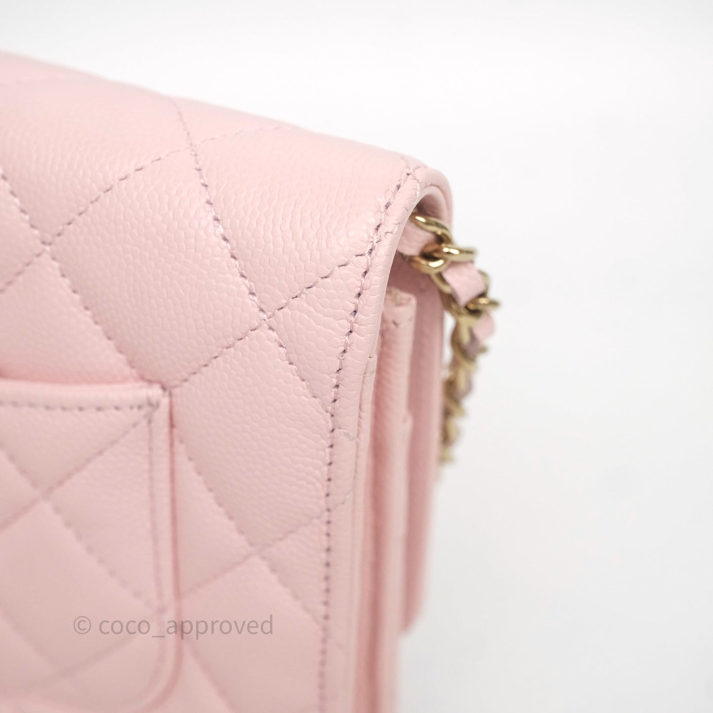 Chanel Classic Quilted Wallet on Chain WOC Light Pink Caviar Gold Hardware