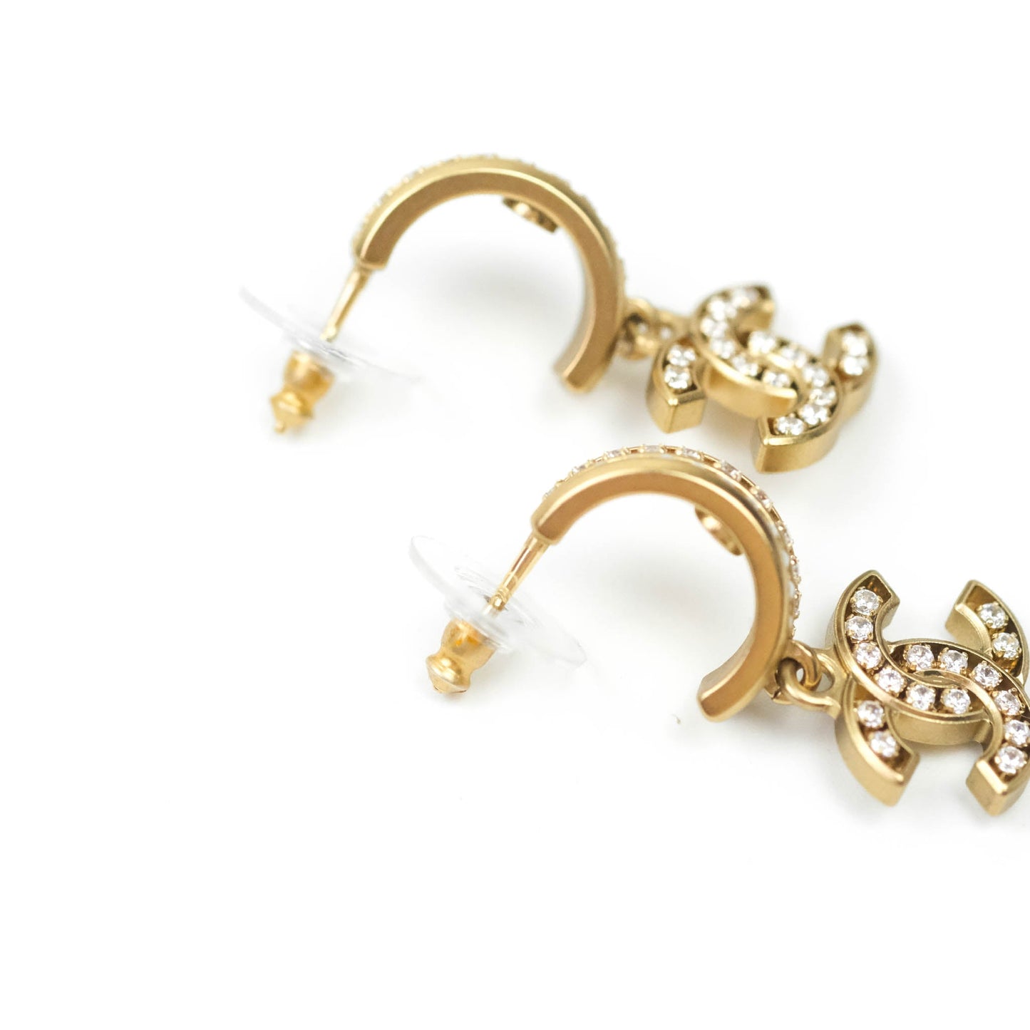 Chanel CC Crystal Pearl Hoop Earrings Gold Tone 21C