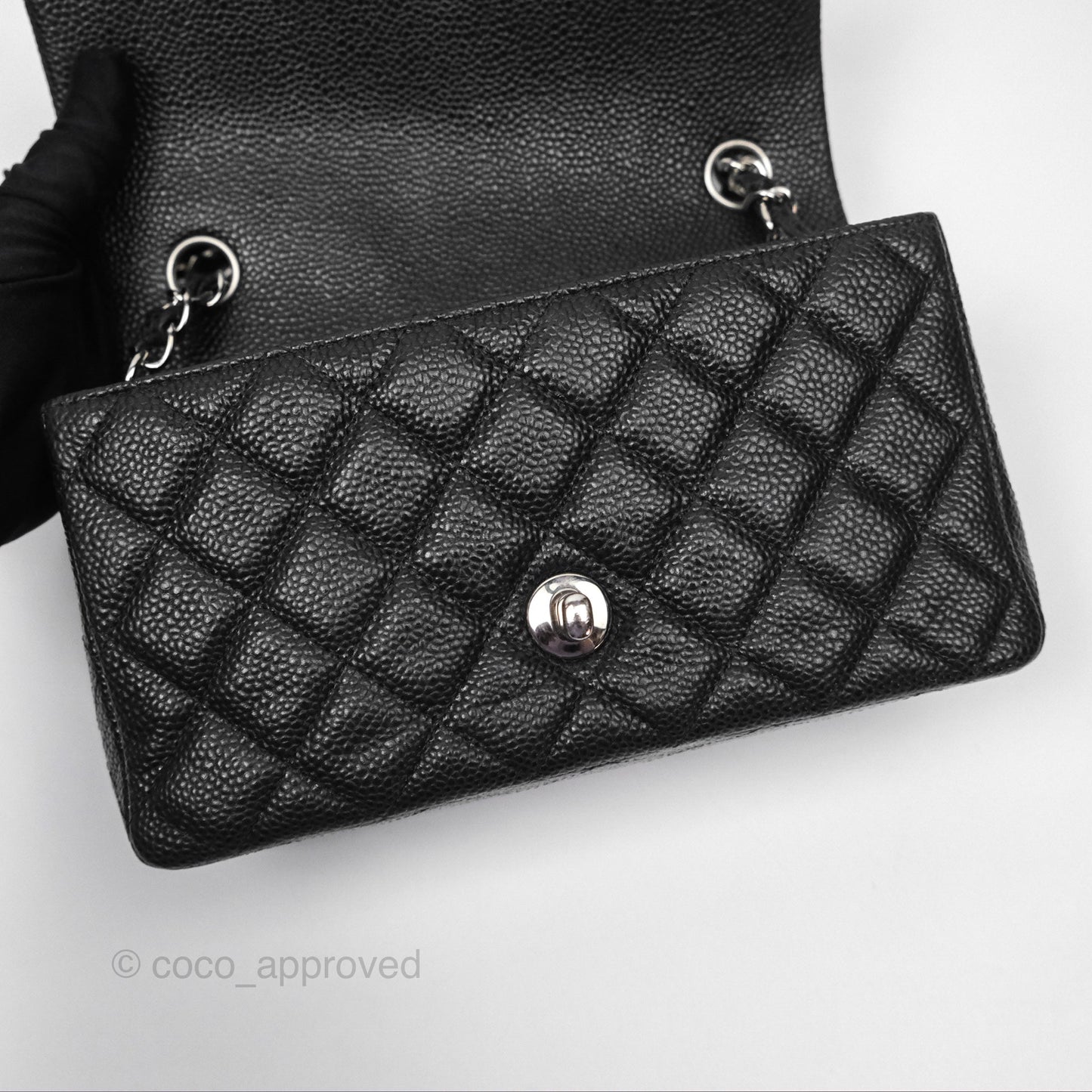 Chanel Mini Rectangular Flap Quilted Black Caviar Silver Hardware
