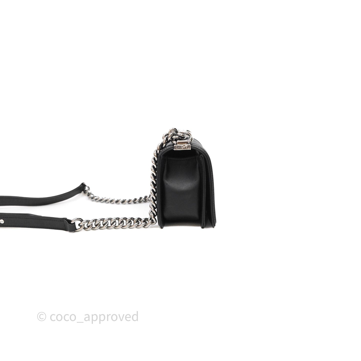 Chanel Small Boy Chevron Black Lambskin Silver Hardware