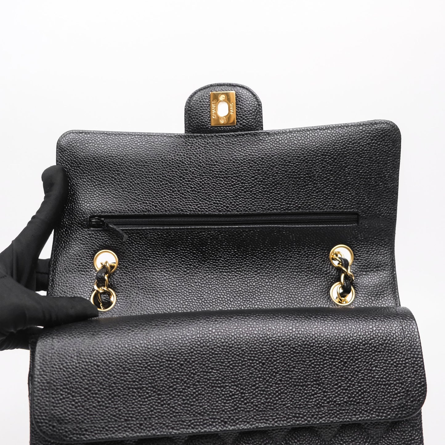 Chanel Classic M/L Medium Flap Quilted Black Caviar Gold Hardware
