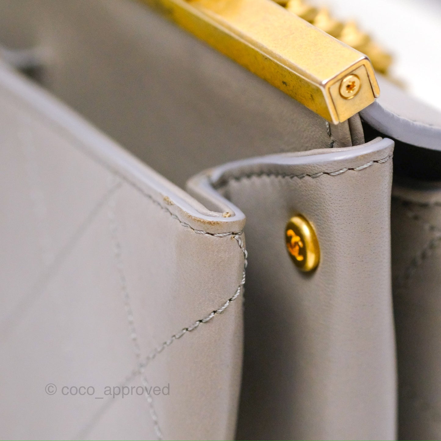 Chanel Small Quilted Coco Luxe Flap Bag Grey Calfskin Aged Gold Hardware