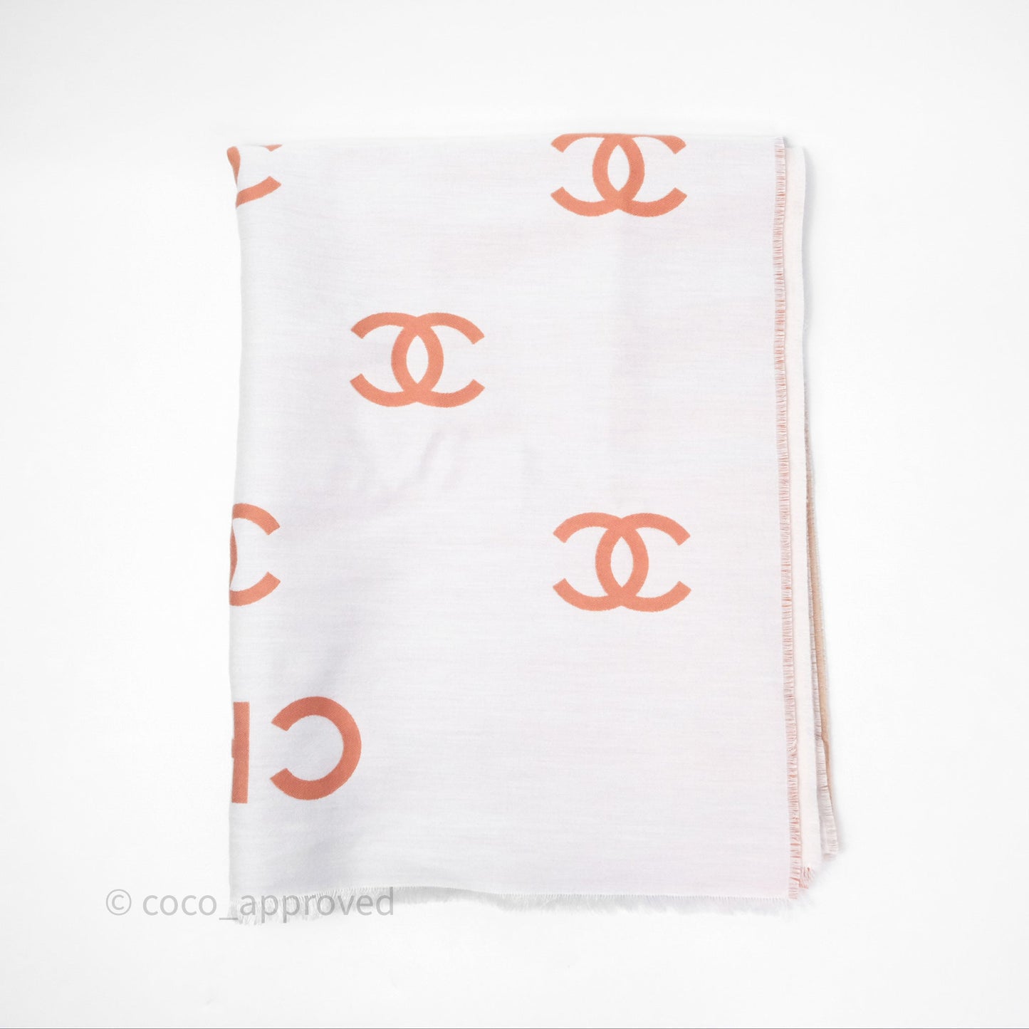 Chanel CC Logo Scarf Wool Coral 25C