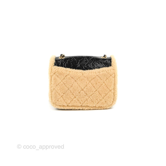 Chanel Mania CC Shearling Flap Bag Black Crumpled Glazed Sheepskin