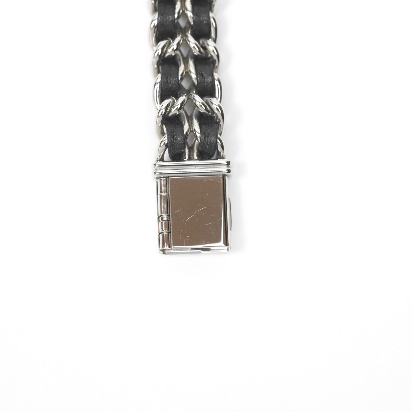 Chanel Première Iconic Chain Watch Black Leather Silver Tone Size ML