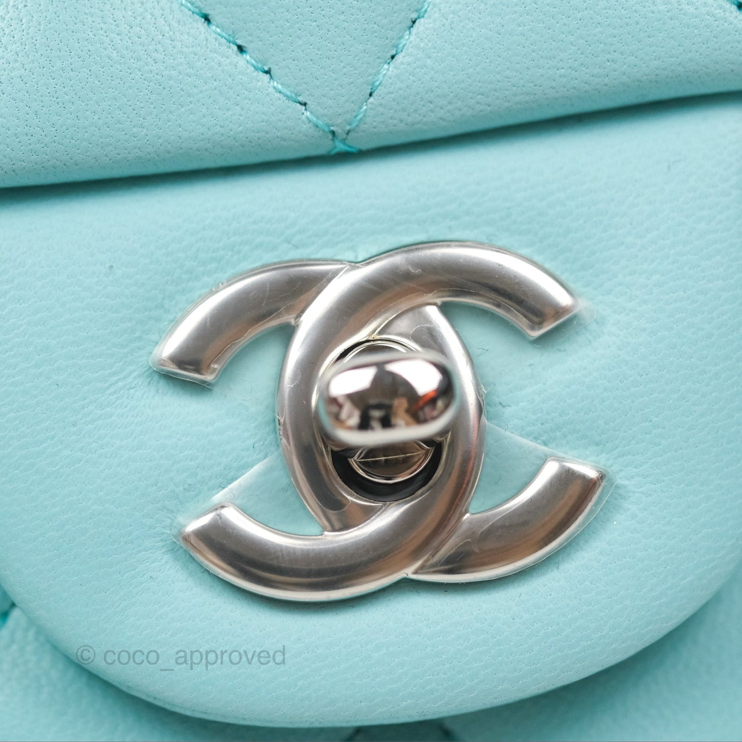 Chanel Quilted Mini Rectangular Flap Tiffany Blue Lambskin Silver Hardware