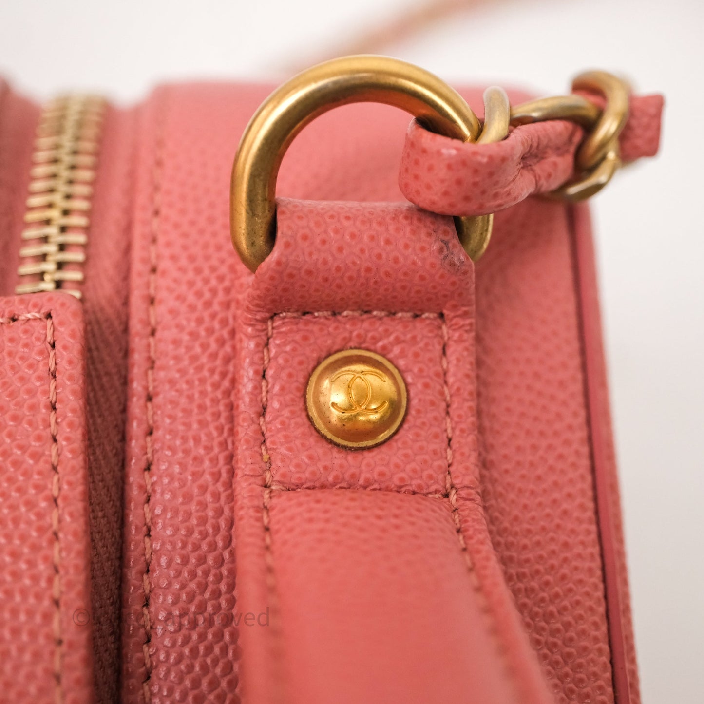 Chanel Medium CC Filigree Vanity Case Quilted Pink Caviar Aged Gold Hardware