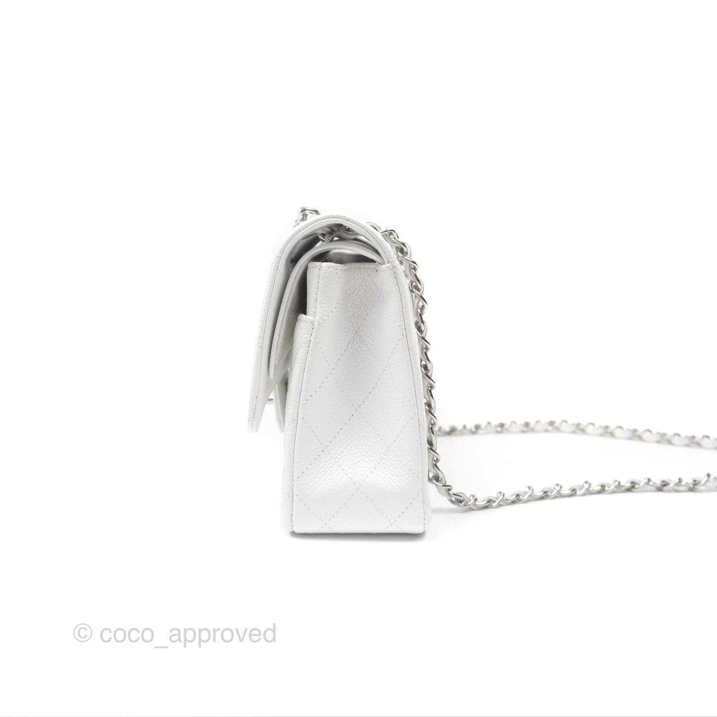Chanel Classic M/L Medium Flap Quilted White Caviar Silver Hardware