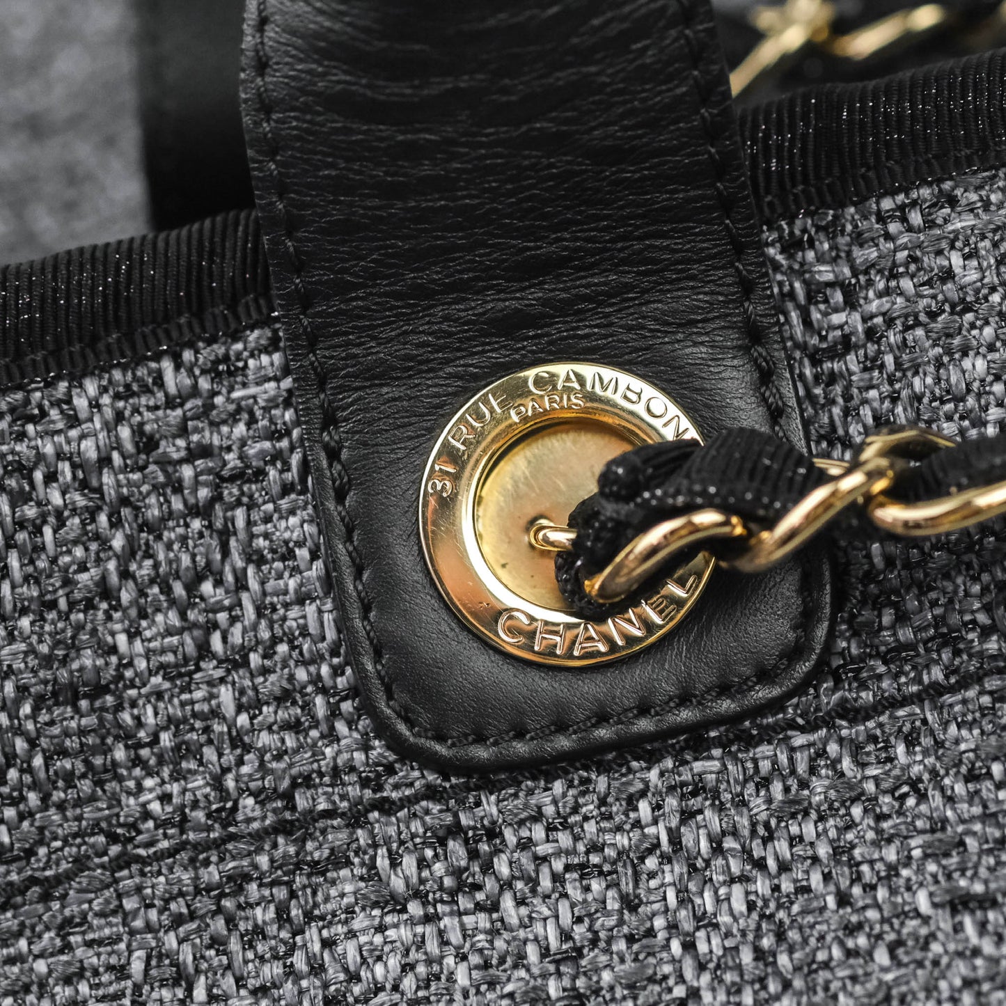 Chanel Large Deauville Charcoal Grey Canvas Gold Hardware