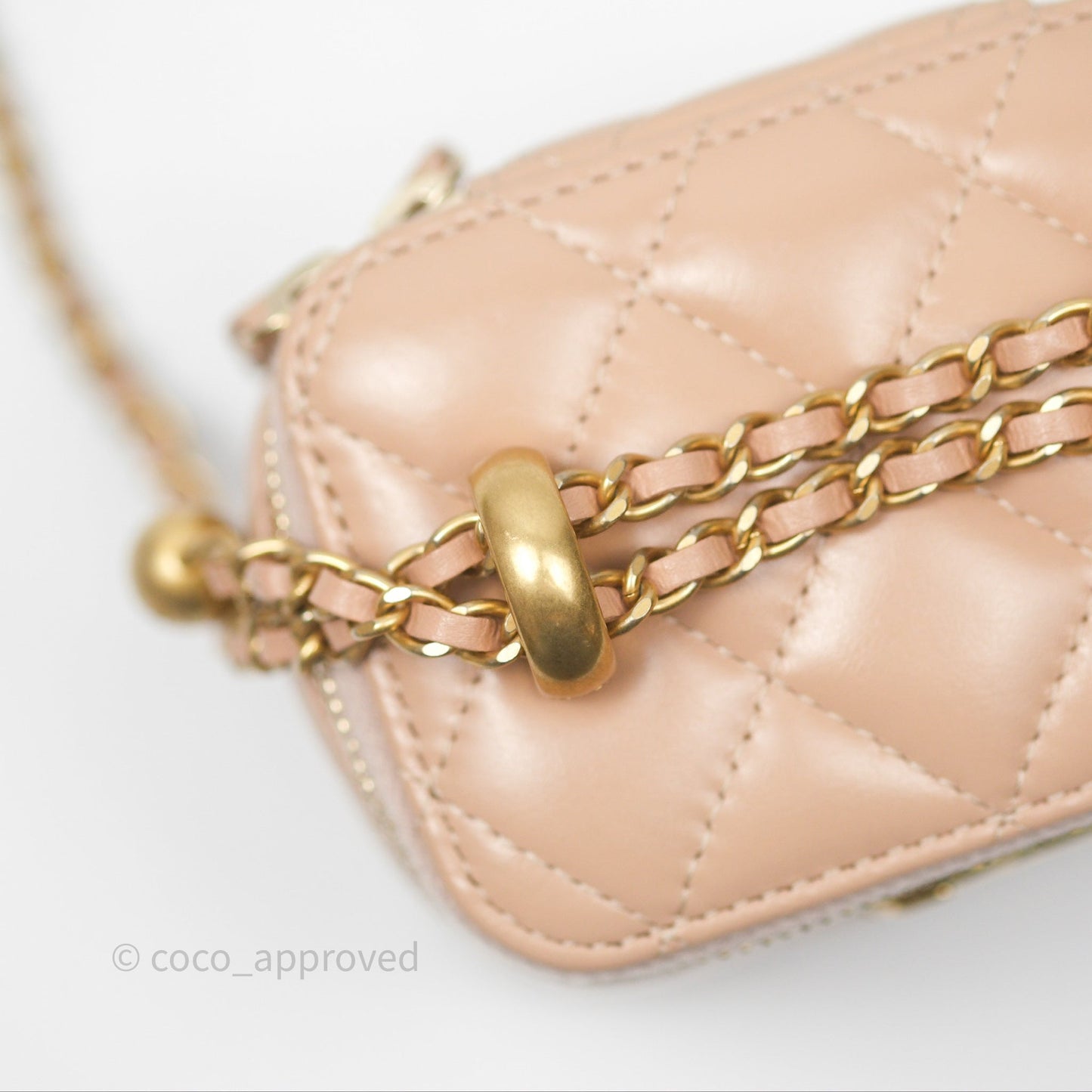 Chanel Quilted Mini Perfect Fit Vanity With Chain Beige Calfskin Aged Gold Hardware