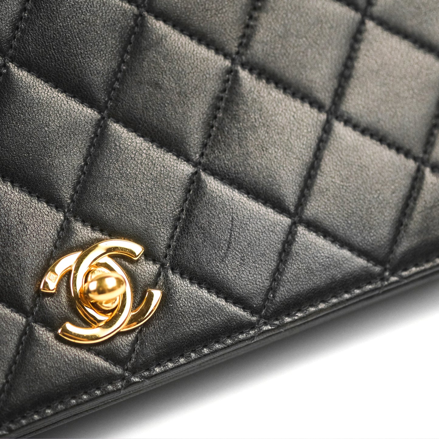 Chanel Vintage Full Flap Quilted Shoulder Bag Black Lambskin 24K Gold Hardware