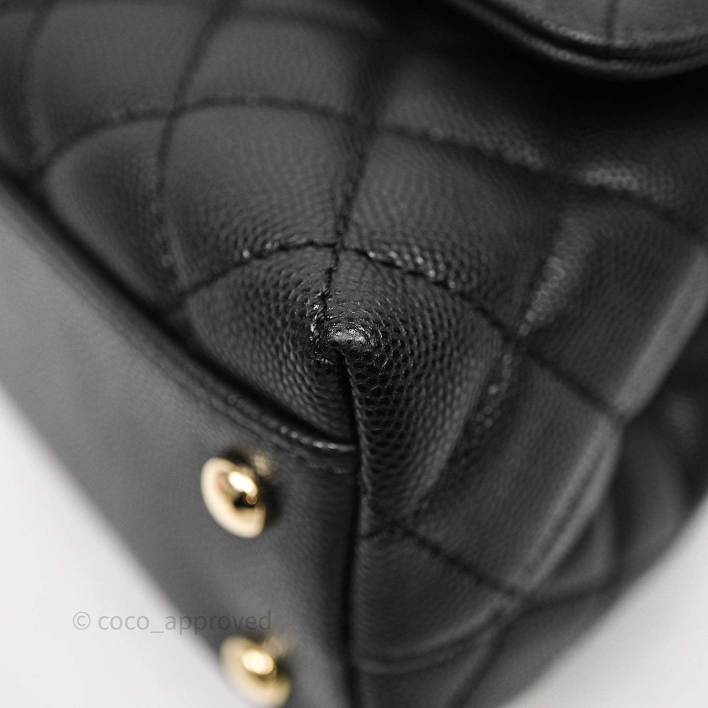 Chanel Mini Coco Handle Quilted Black Caviar Light Gold Hardware Lizard Embossed Handle