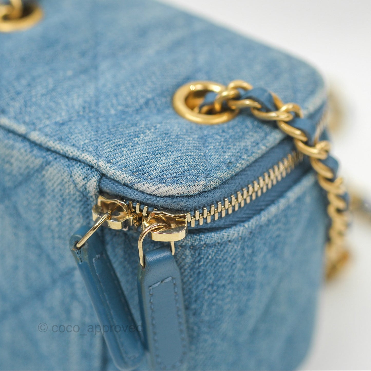 Chanel Mini Pearl Crush Vanity With Chain Denim Aged Gold Hardware
