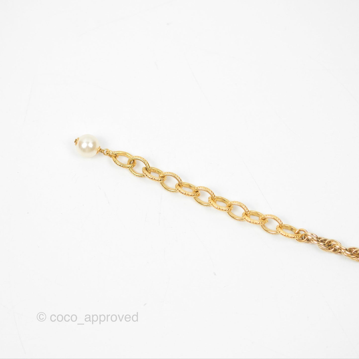 Chanel CC Pearl Pink Bead Necklace Gold Tone 22A