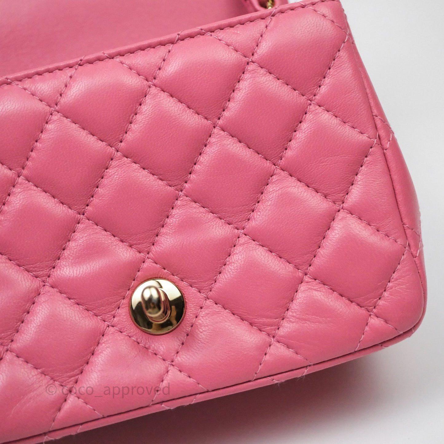 Chanel Quilted Mini Square Pink Lambskin Gold Hardware
