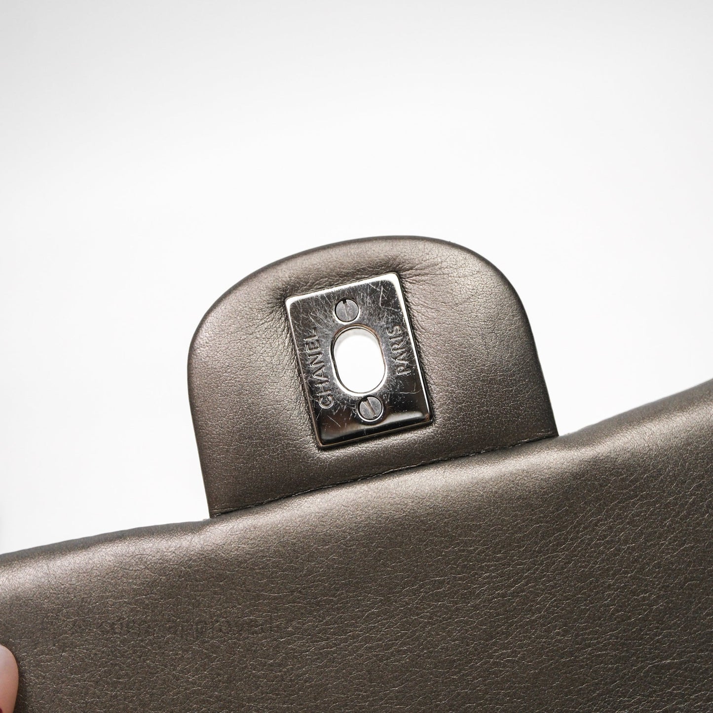 Chanel Mini Square Metallic Dark Grey Lambskin Dark Silver Hardware