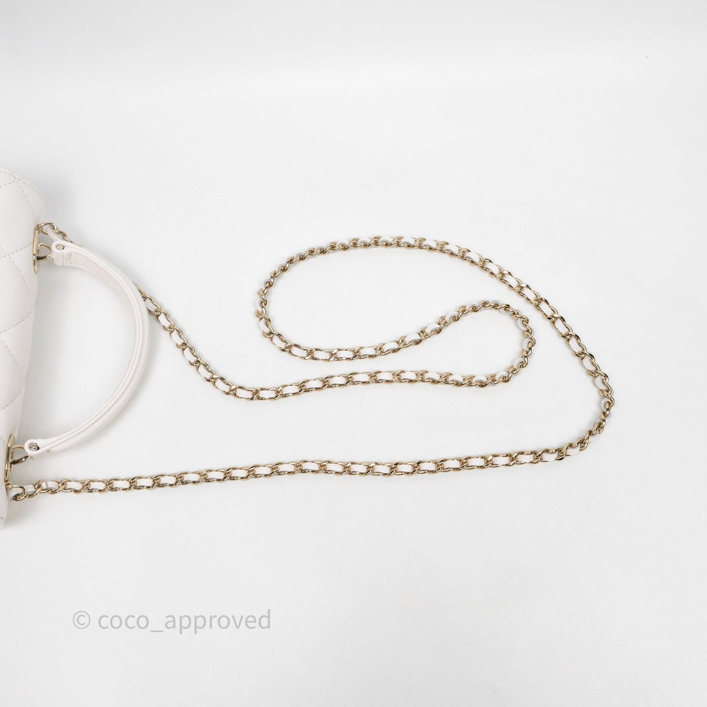 Chanel Small Coco Lady Quilted Flap Bag With Top Handle White Calfskin Gold Hardware