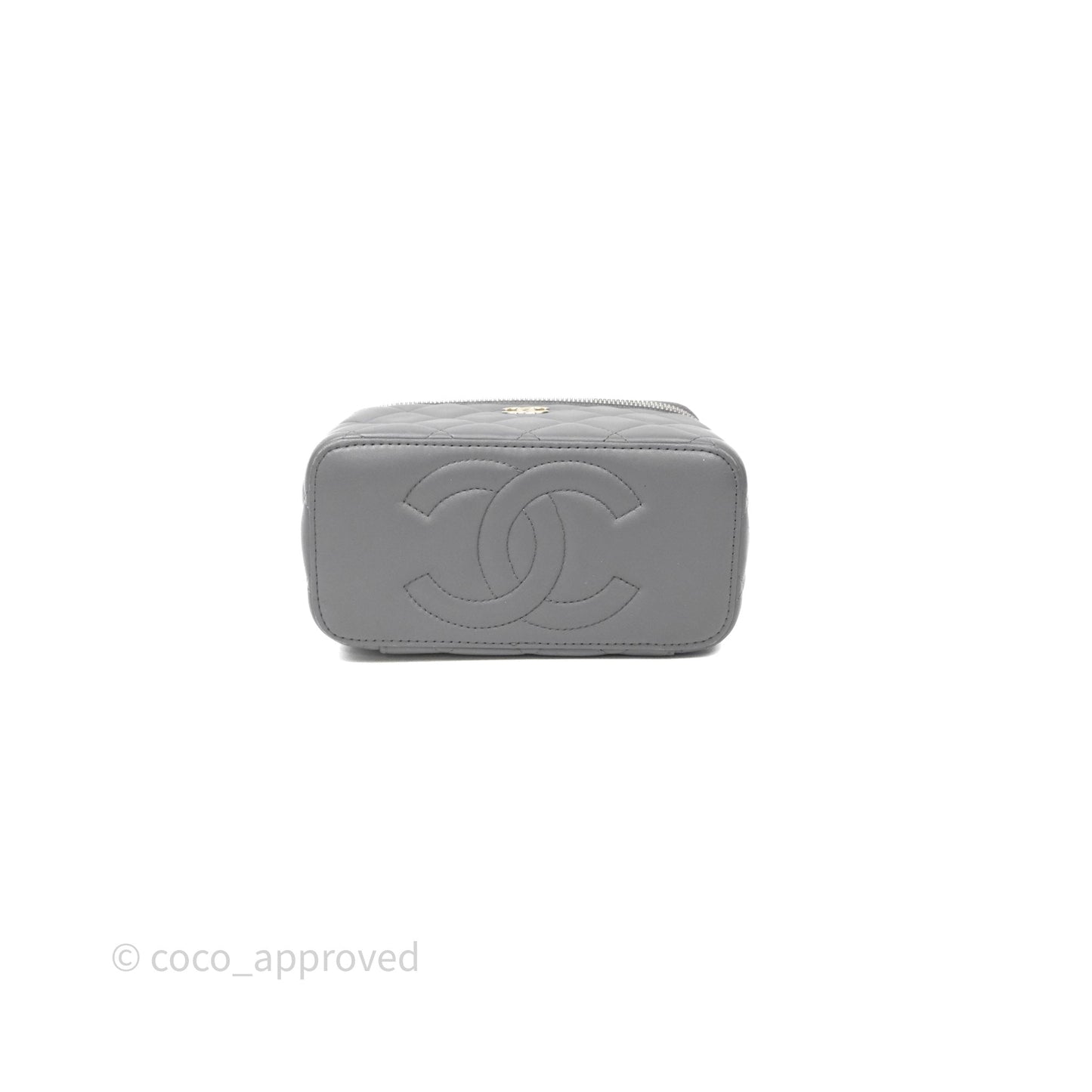 Chanel Vanity Rectangular Top Handle Grey Lambskin Gold Hardware