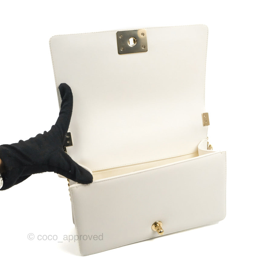 Chanel Medium Boy Bag White Calfskin Gold Hardware