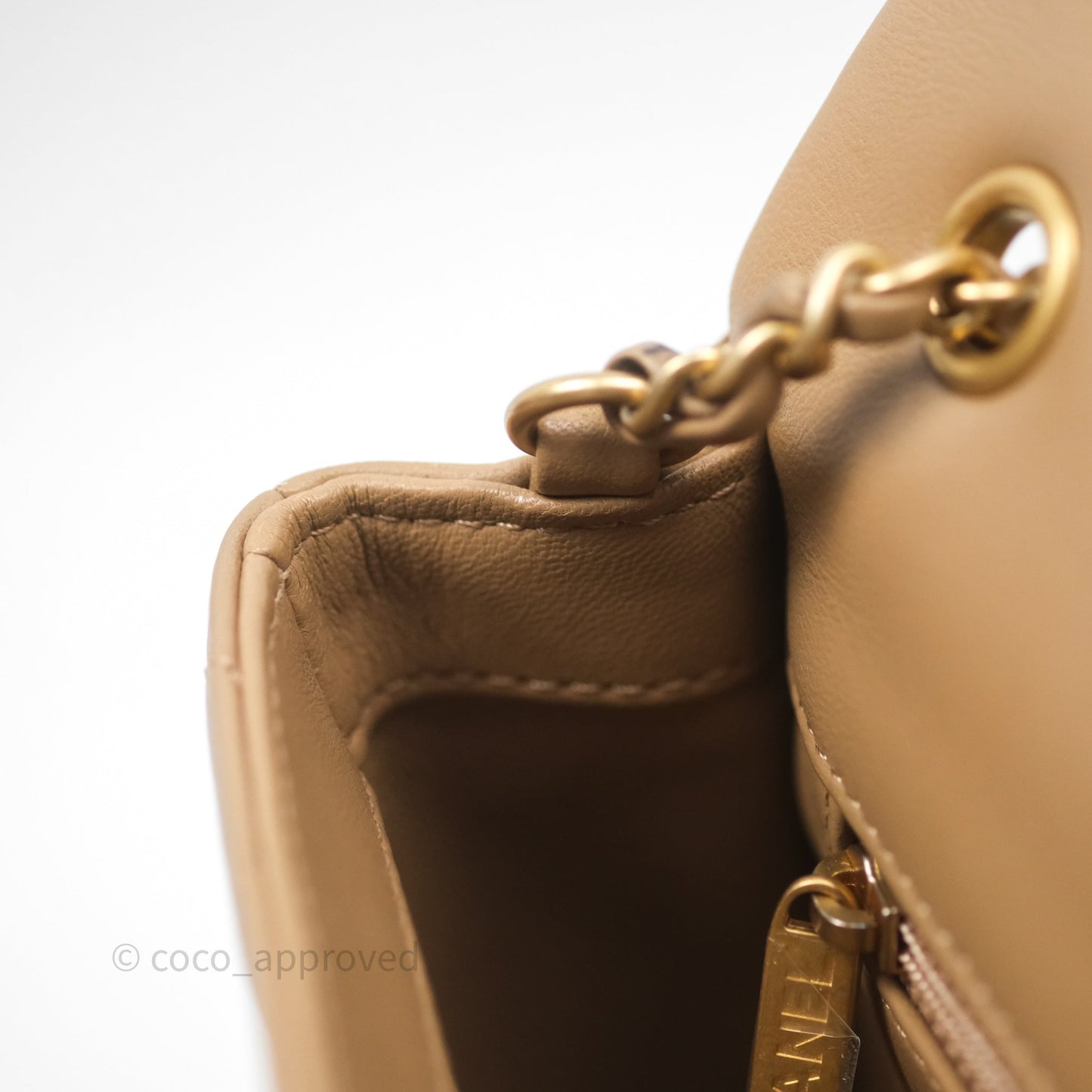 Chanel Mini Flap Bag With Heart CC Charm Dark Beige Lambskin Aged Gold Hardware
