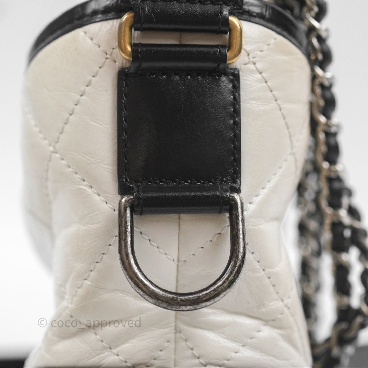 Chanel Small Gabrielle Hobo Quilted Black White Aged Calfskin