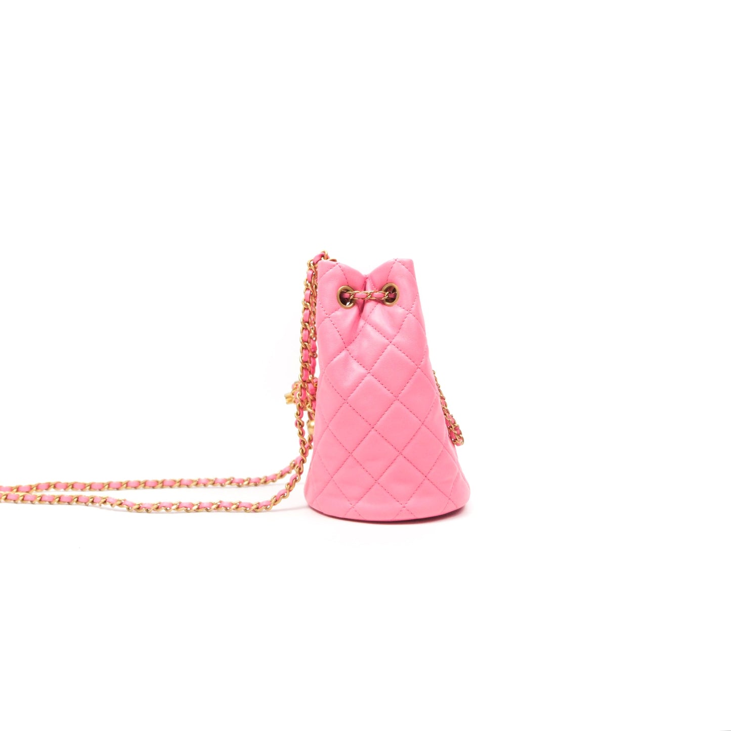 Chanel Pearl Crush Drawstring Bucket Bag Pink Lambskin Aged Gold Hardware