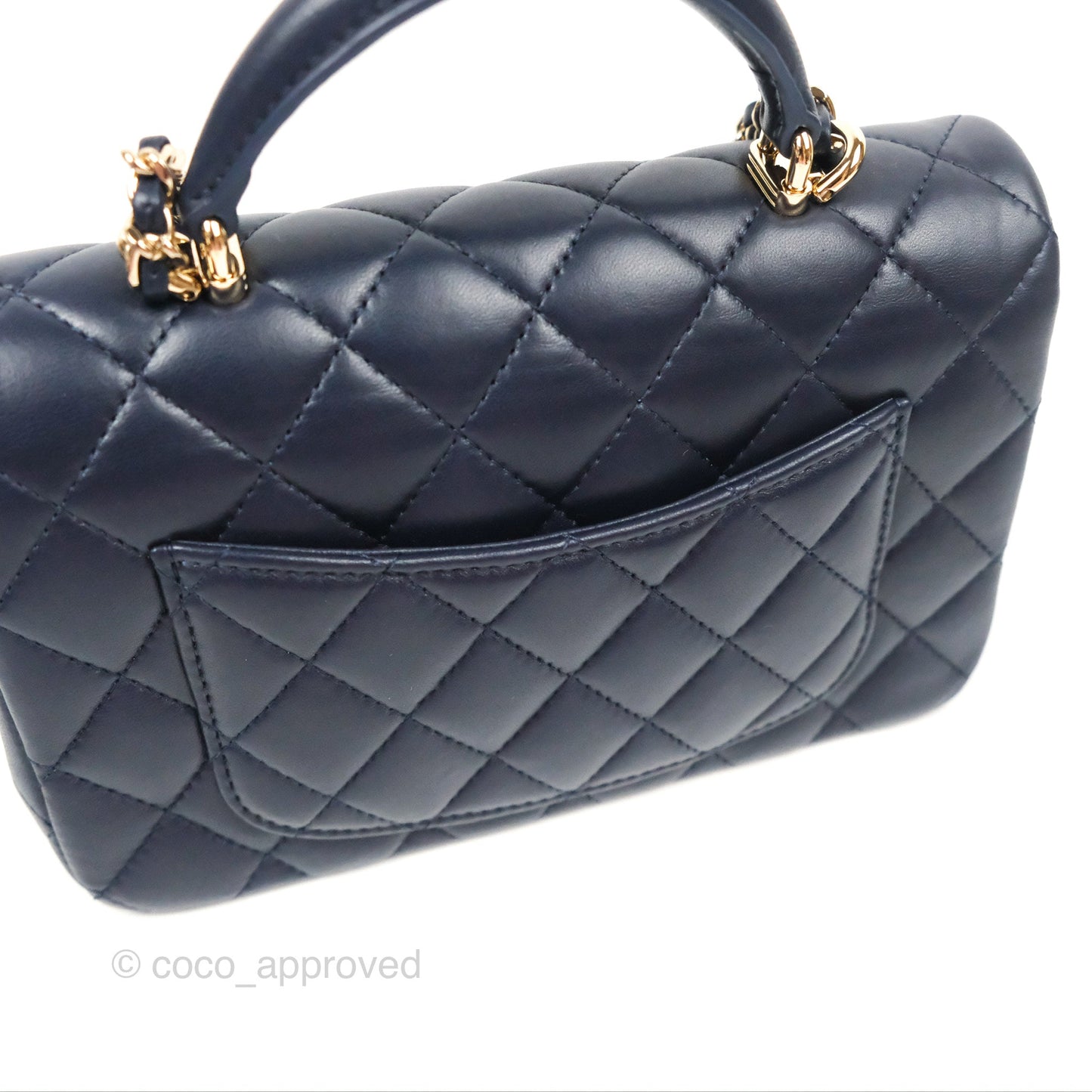 Chanel Top Handle Mini Rectangular Flap Bag Navy Lambskin Gold Hardware