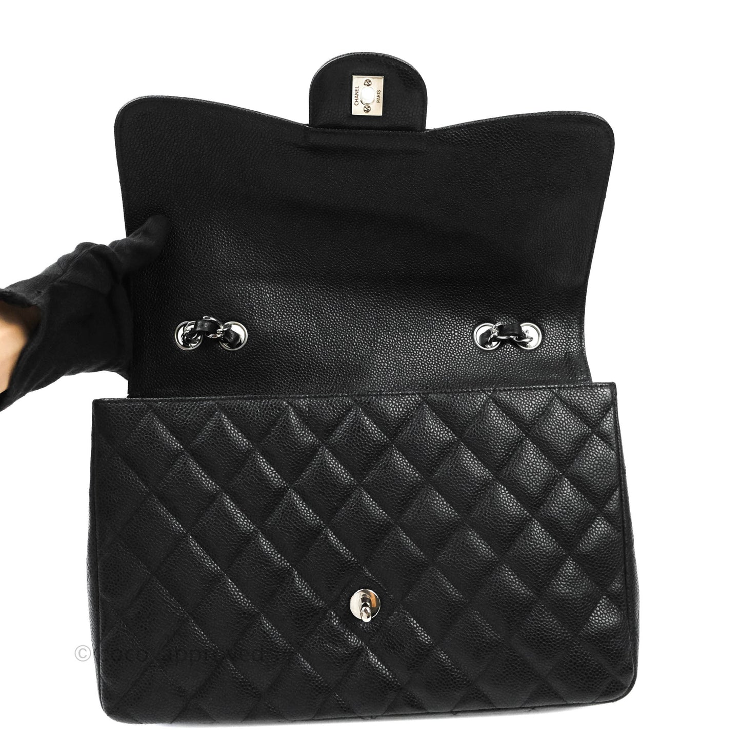 Chanel Jumbo Single Flap Black Caviar Silver Hardware
