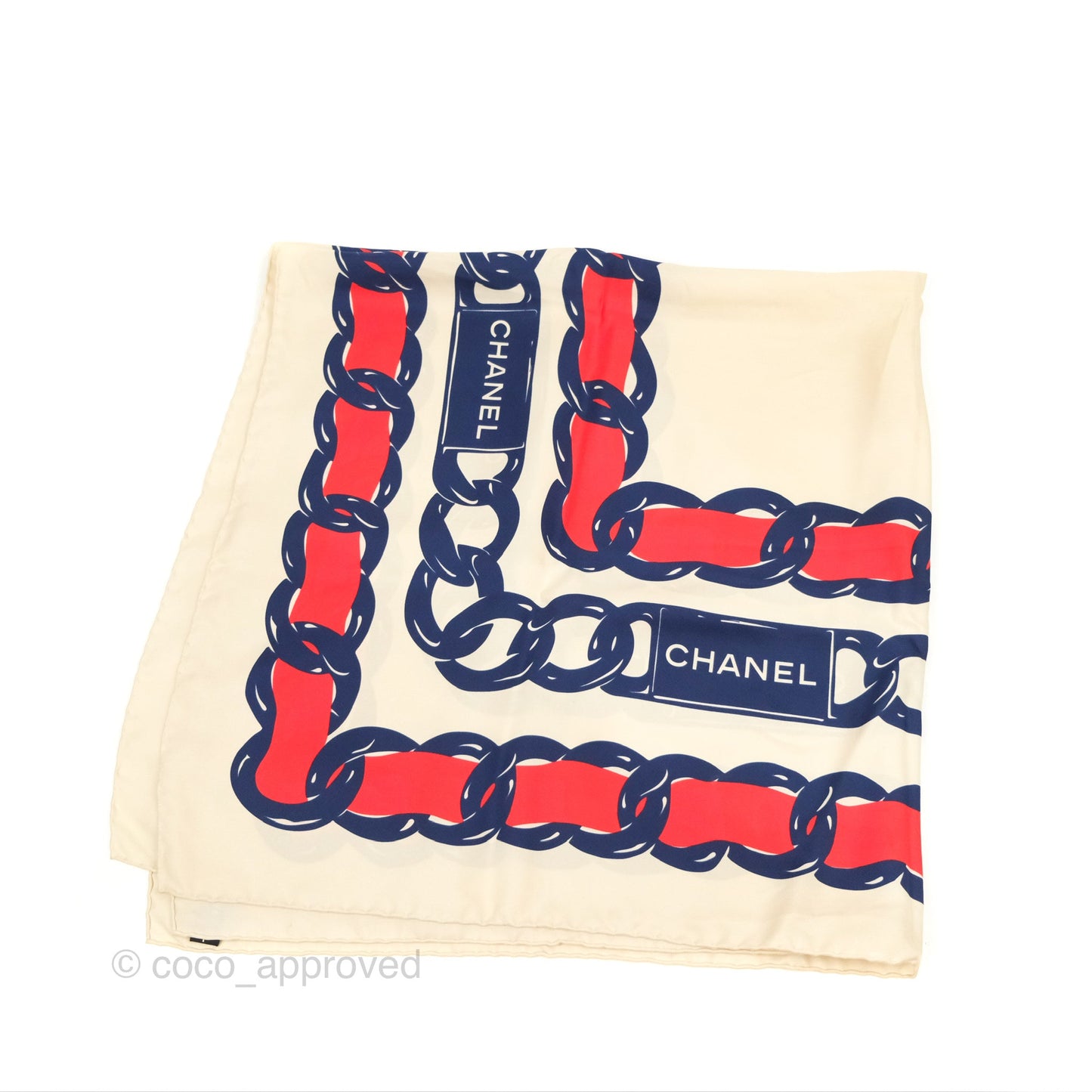 Chanel Square Silk Scarf Ivory/ Red/ Navy