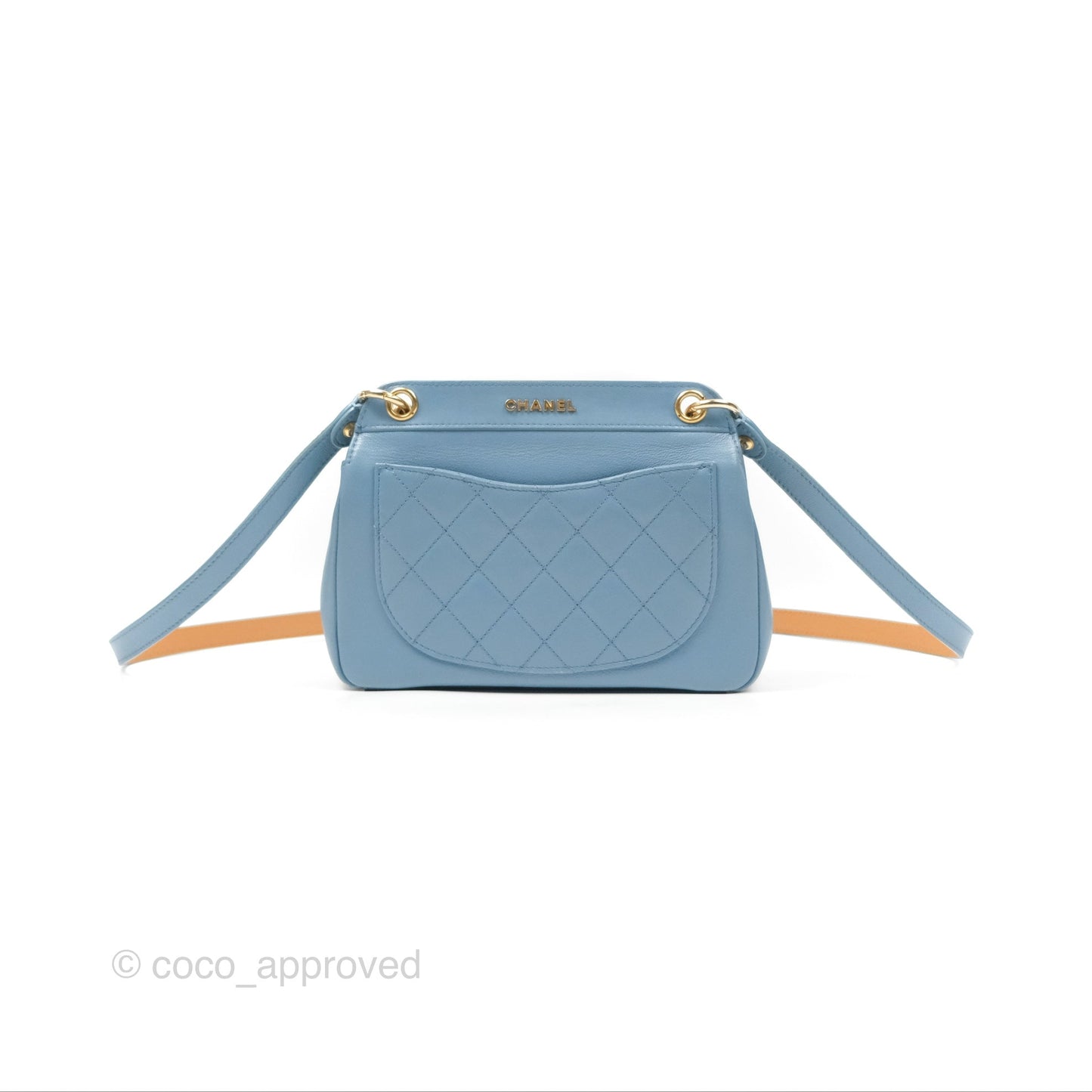 Chanel Curved Flap Bag Blue Lambskin Aged Gold Hardware