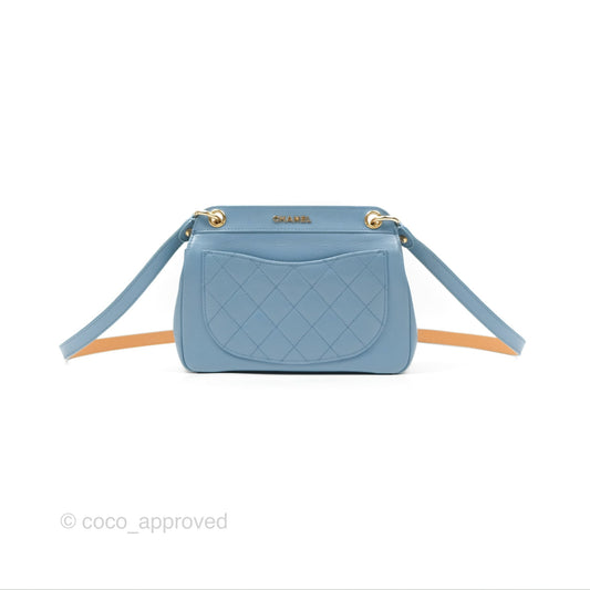 Chanel Curved Flap Bag Blue Lambskin Aged Gold Hardware
