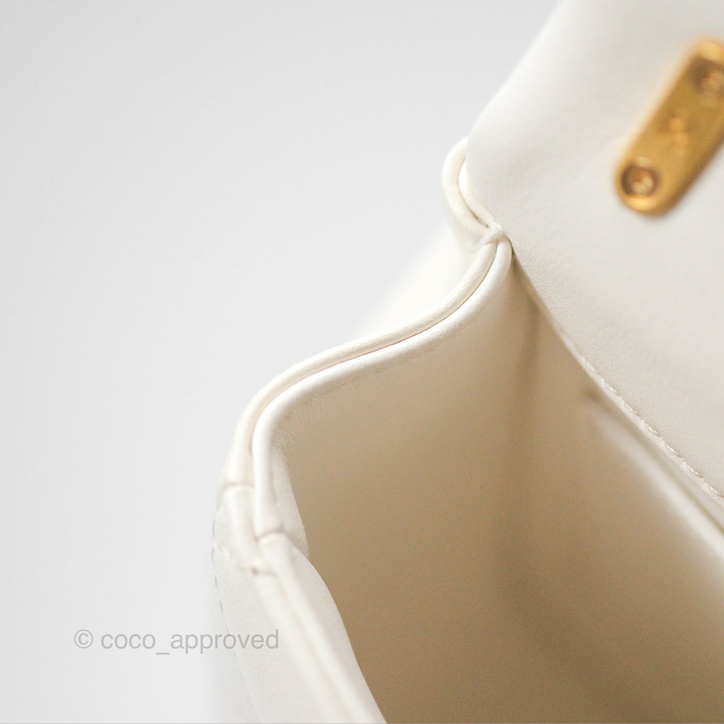 Chanel Pearl Chain Mini Flap Bag White Lambskin Aged Gold Hardware 24P