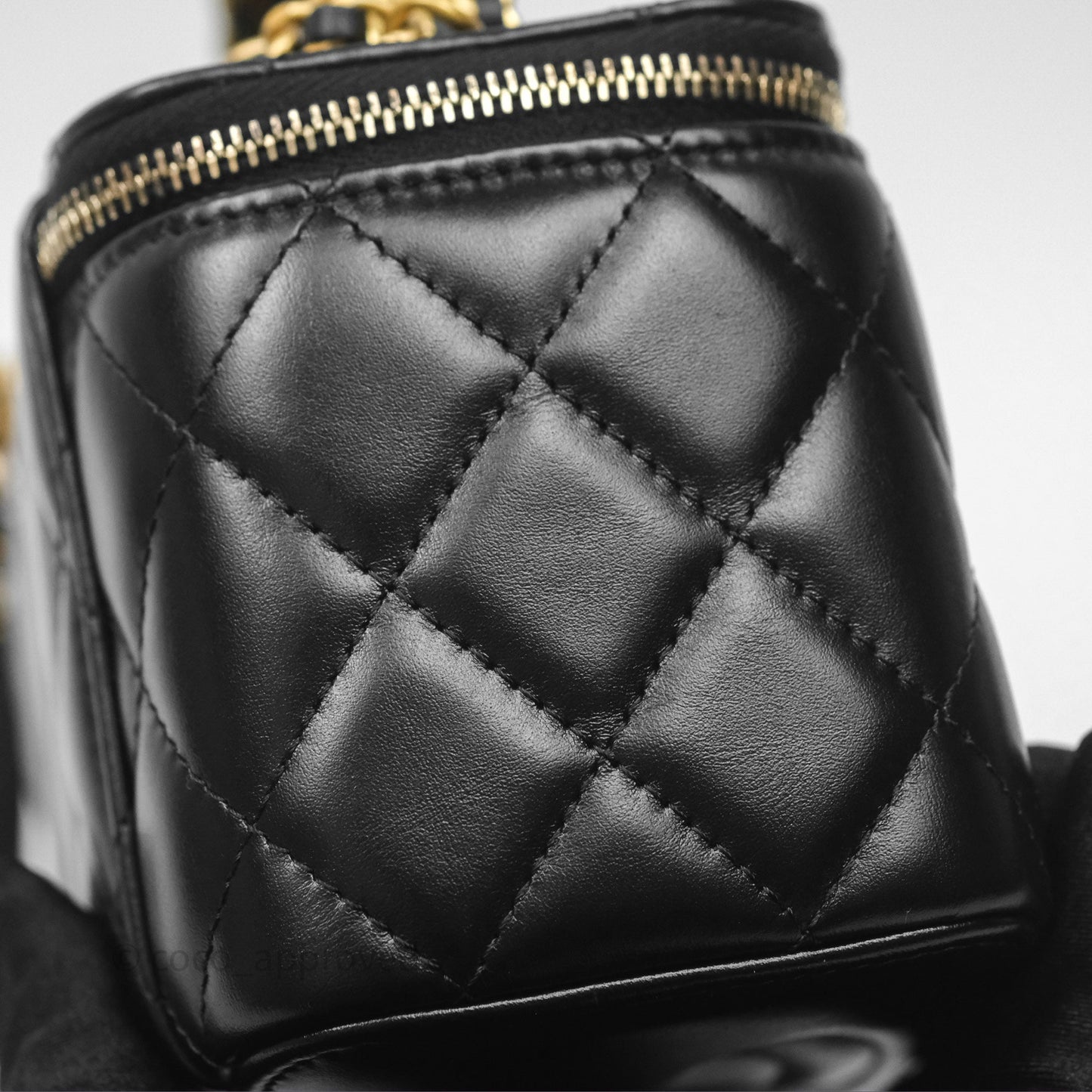 Chanel Vanity Rectangular with Top Handle Black Lambskin Aged Gold Hardware