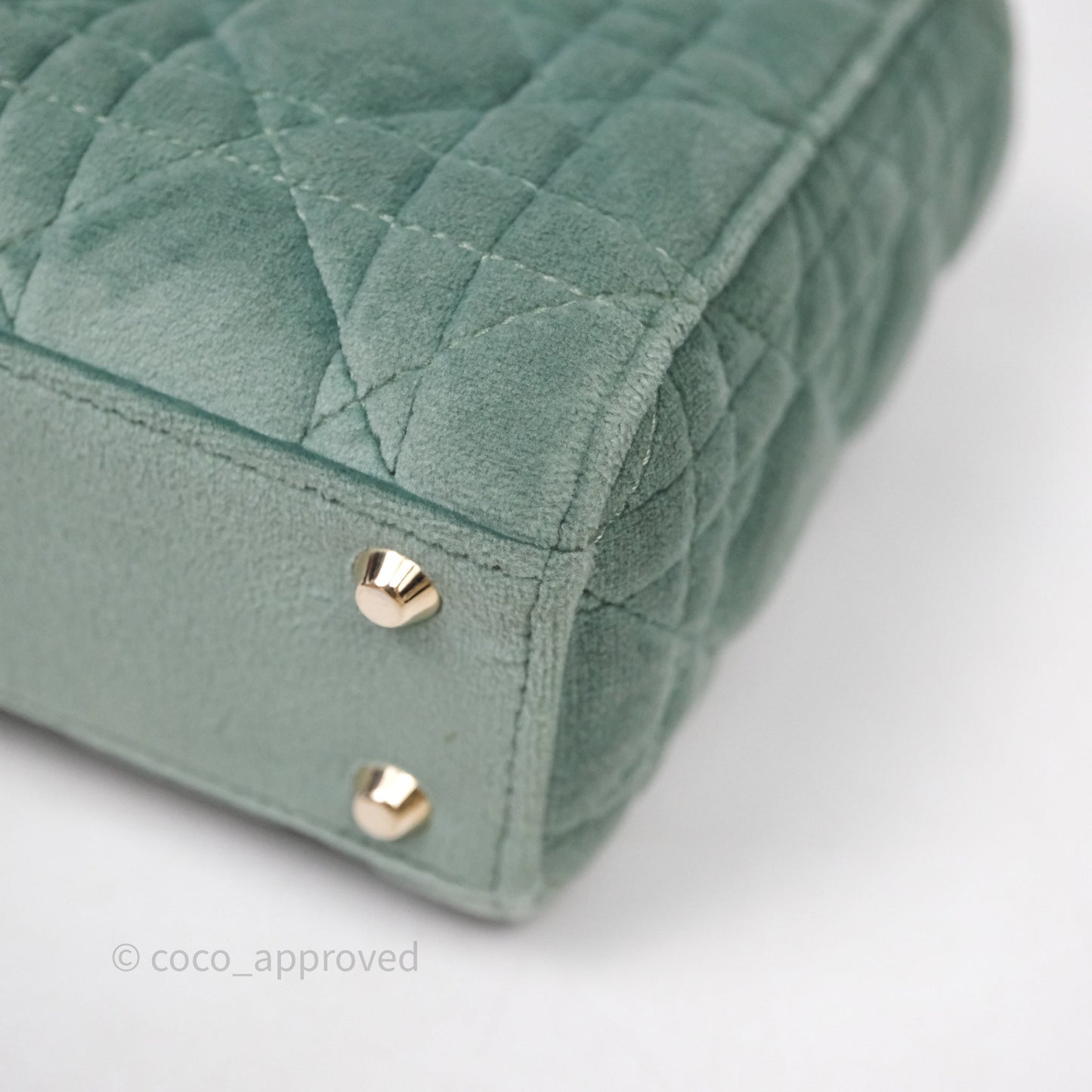 Christian Dior Mini Lady Dior Green Suede Cannage Gold Hardware