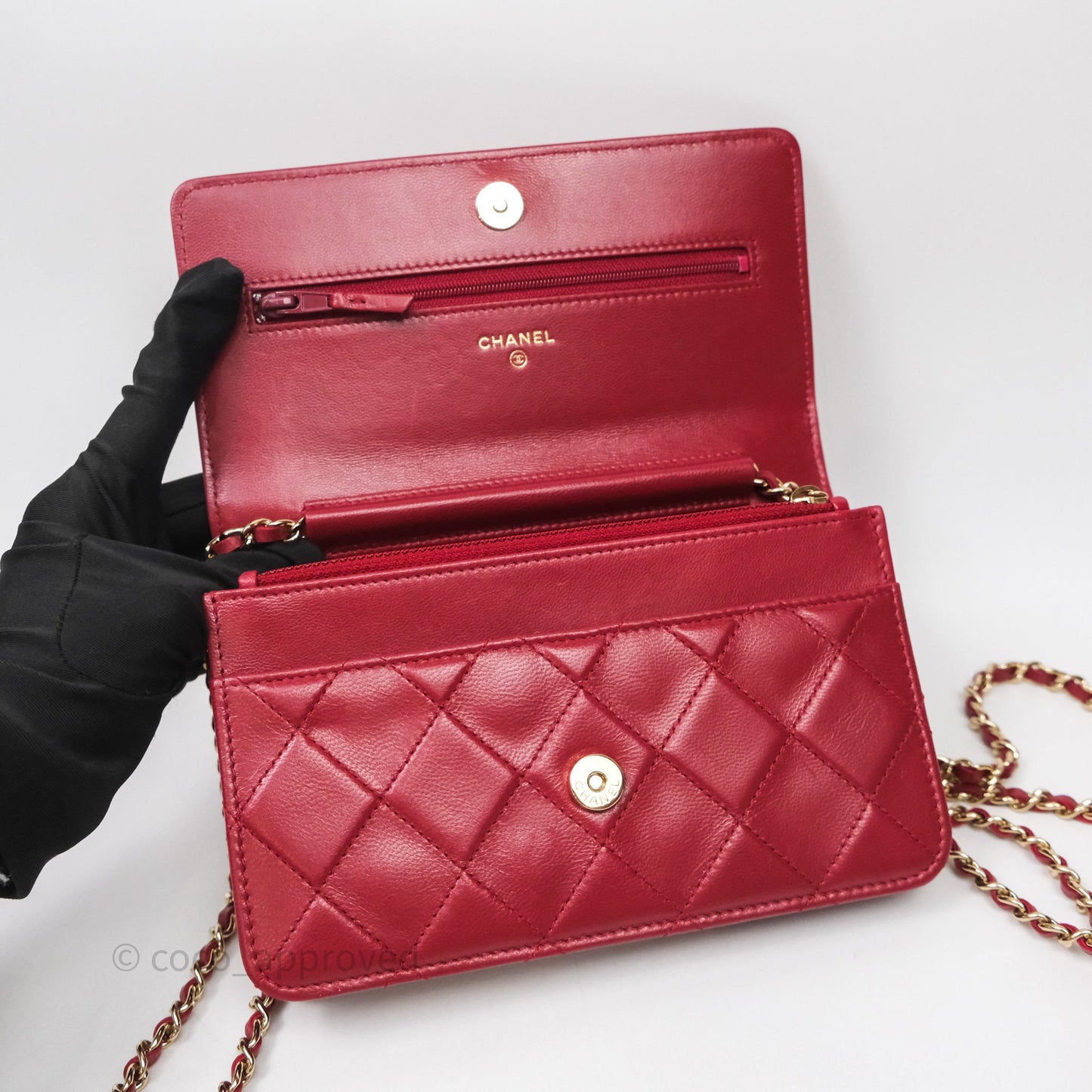 Chanel Wallet On Chain Red Calfskin Bag Gold hardware