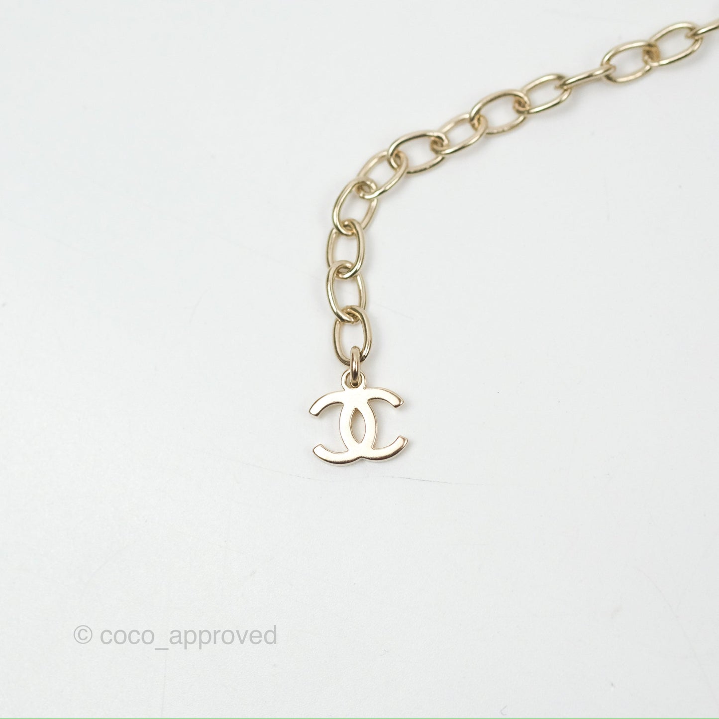 Chanel Crystal CC No.5 Pearl Necklace Gold Tone 21S