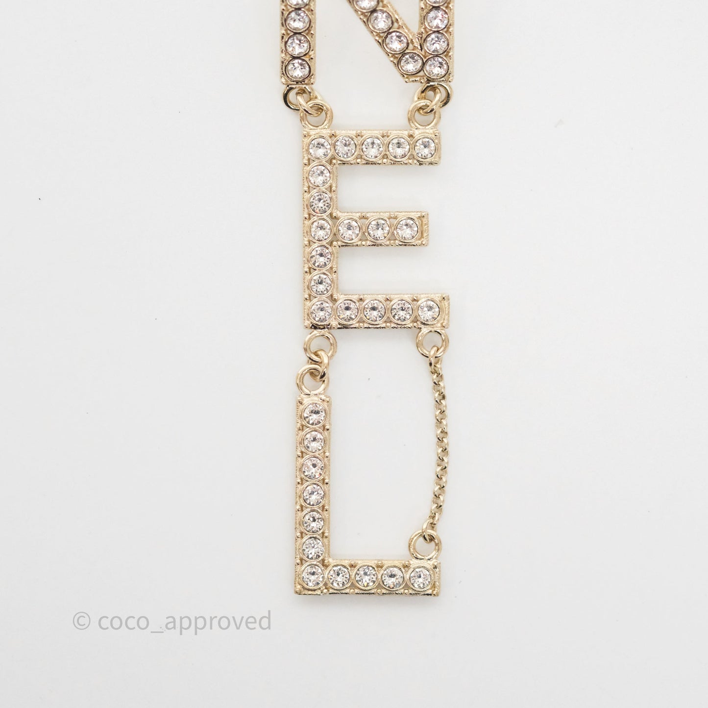 Chanel Crystal Cha-Nel Logo Drop Earrings Gold Tone 20V