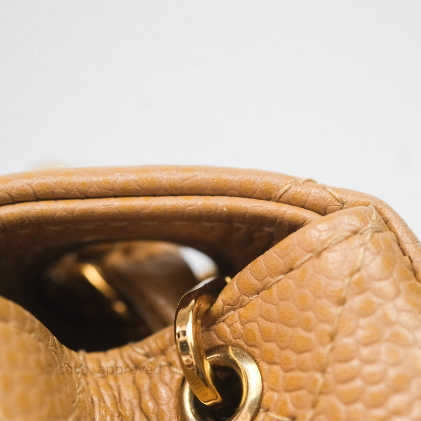 Chanel Vintage Mini Square Quilted Beige Caviar 24K Gold Hardware