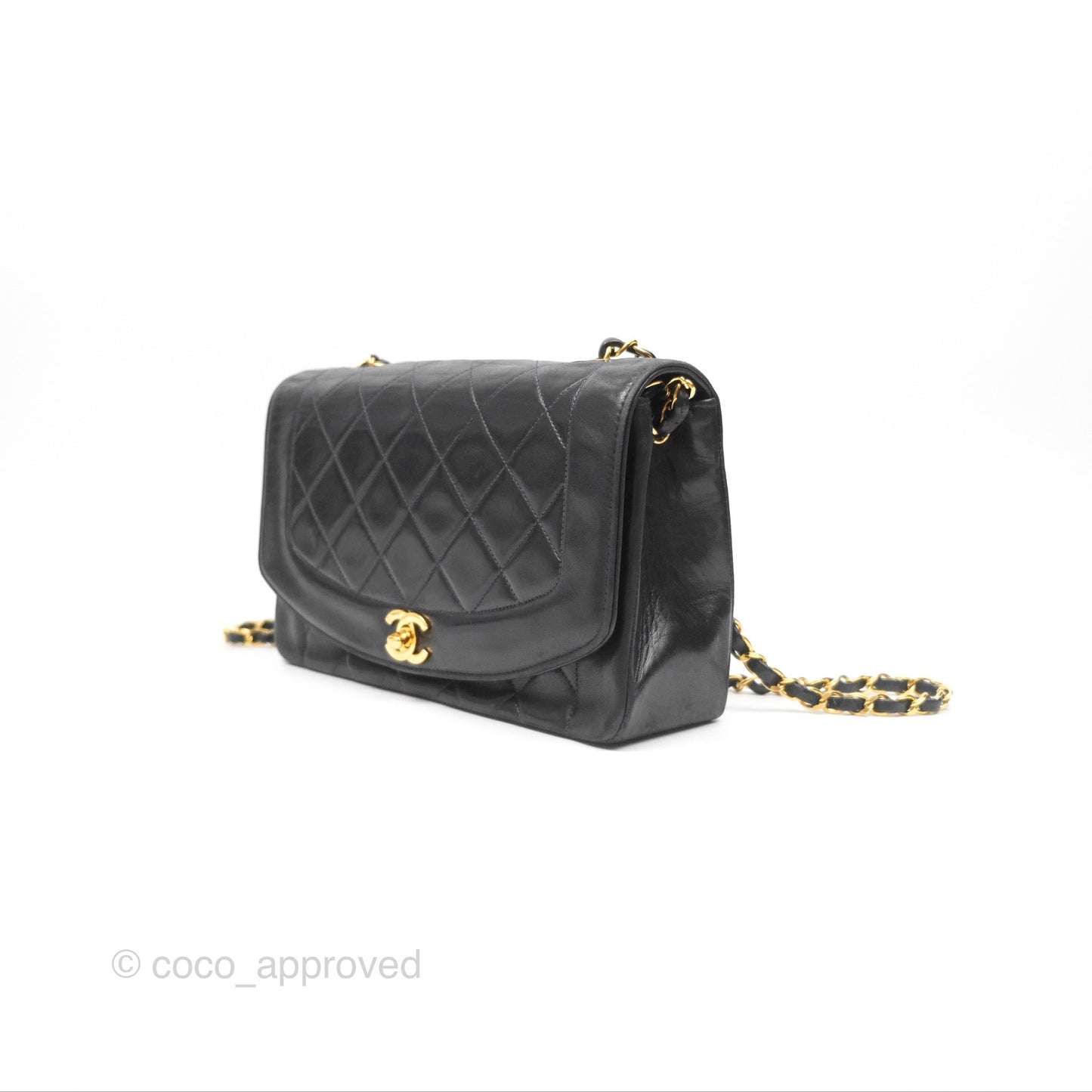 Chanel Vintage Medium Classic Diana Flap Bag Black Lambskin 24K Gold Hardware