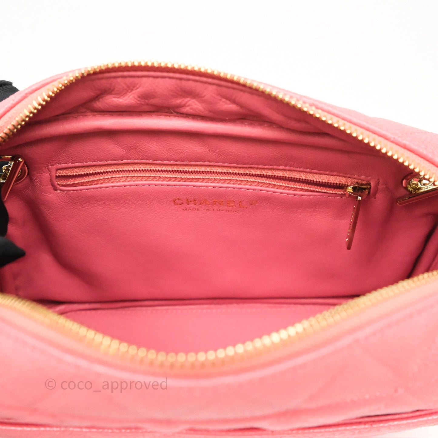 Chanel Camera Case Quilted Pink Shiny Caviar Gold Hardware