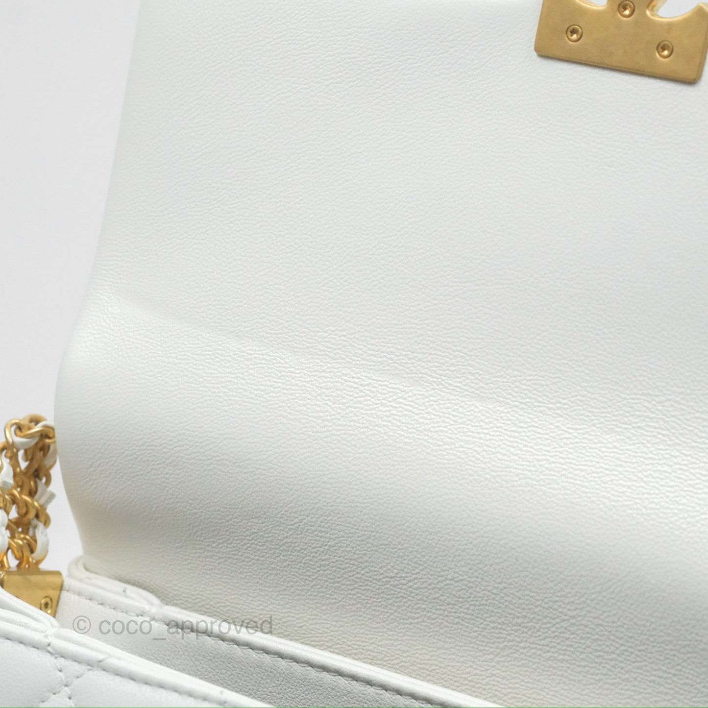 Chanel Adjustable Flap Bag White Calfskin Aged Gold Hardware
