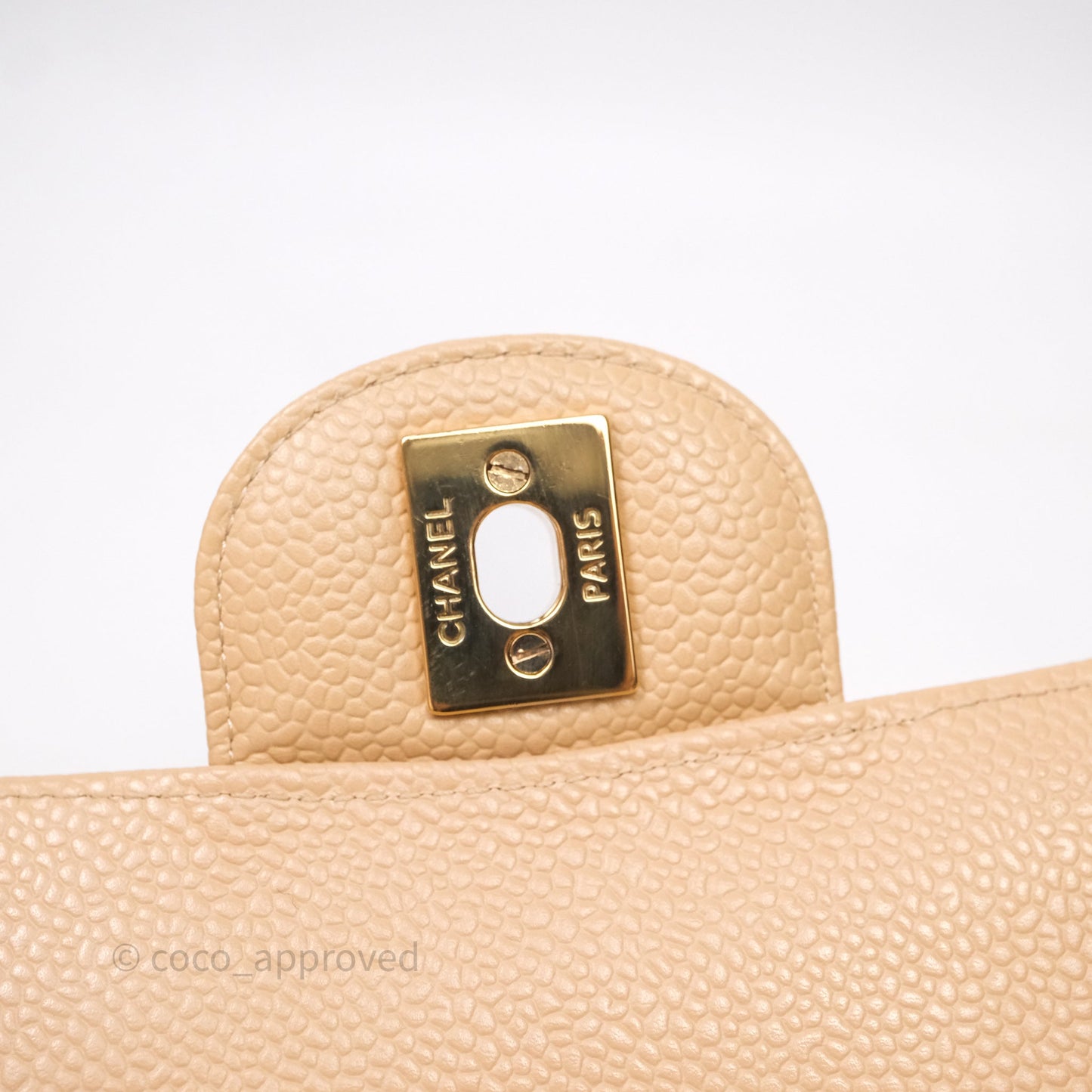 Chanel Classic M/L Medium Flap Quilted Beige Caviar Gold Hardware