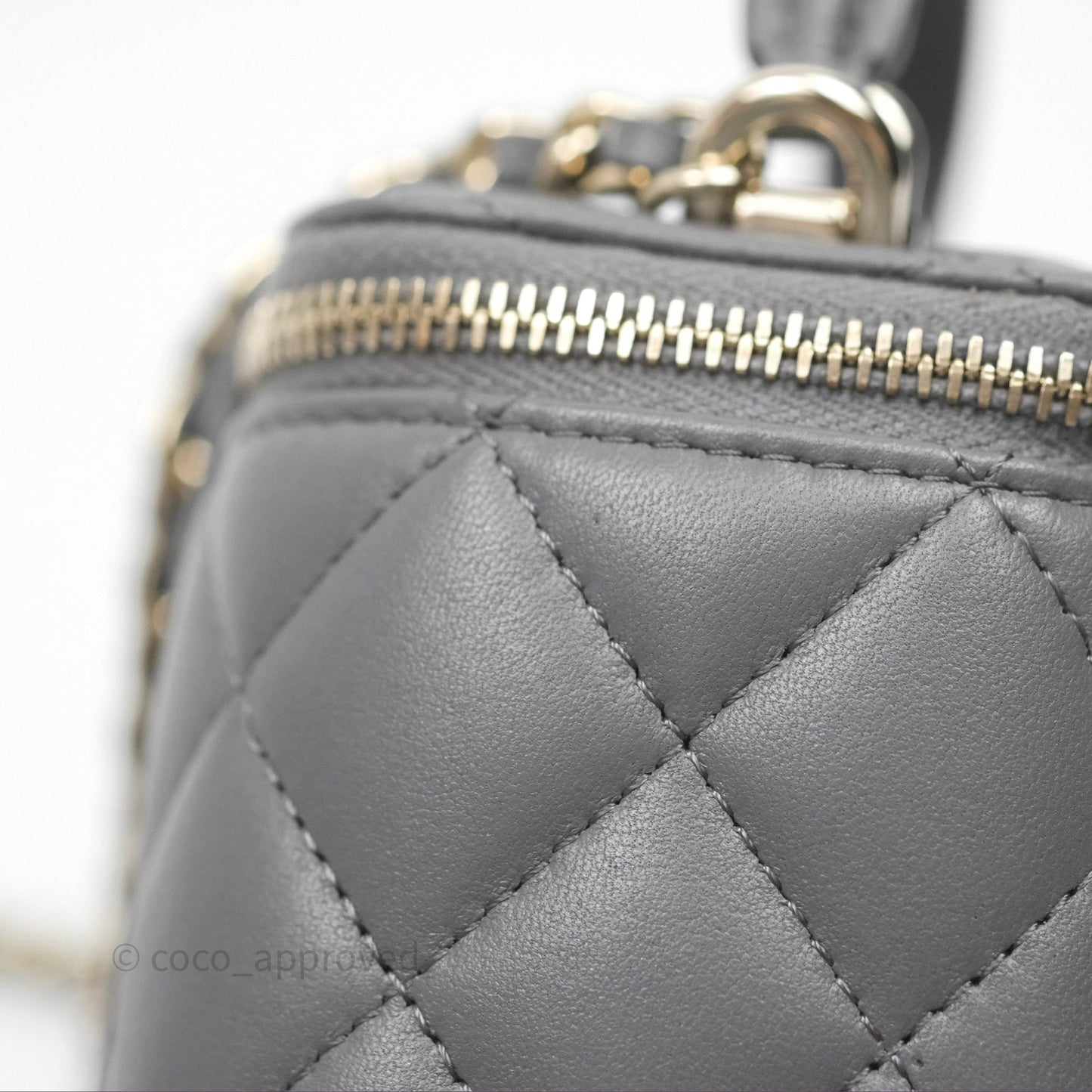 Chanel Mini Top Handle Vanity With Chain Grey Lambskin Gold Hardware