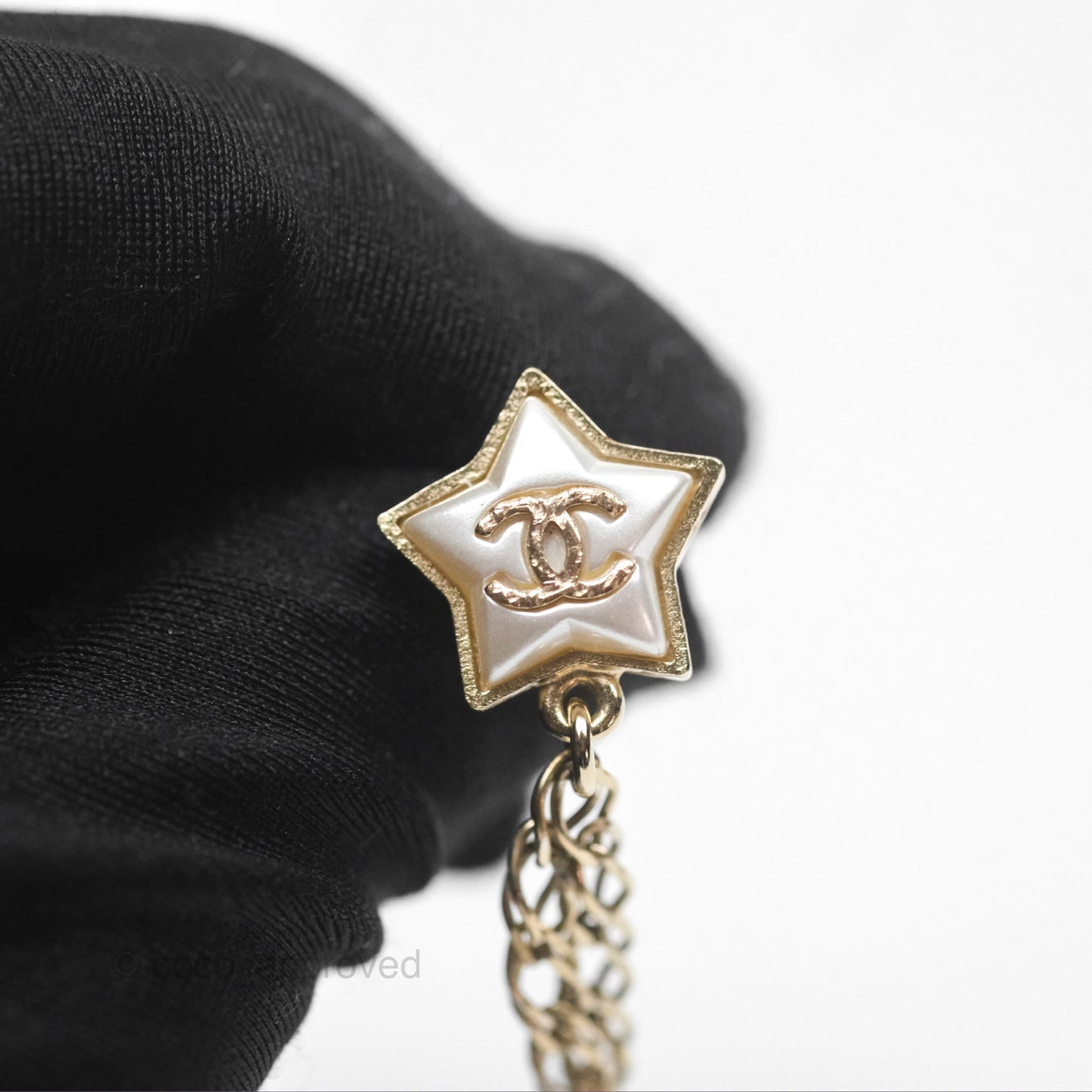 Chanel Star Crystal CC Pearl Ball Drop Earrings Gold Tone 19K
