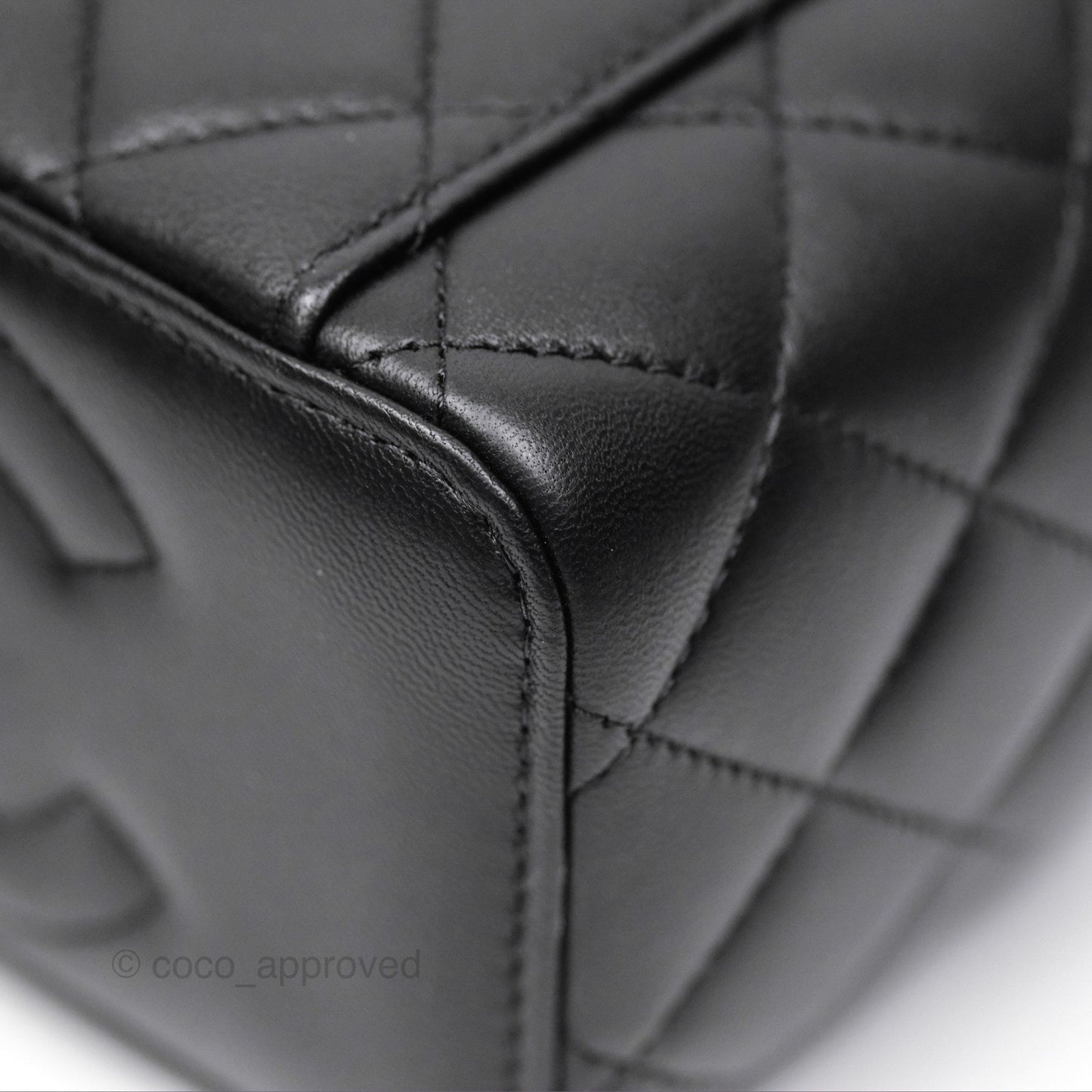 Chanel Quilted Vanity Rectangular with Camellia Adjustable Chain Black Lambskin 23S
