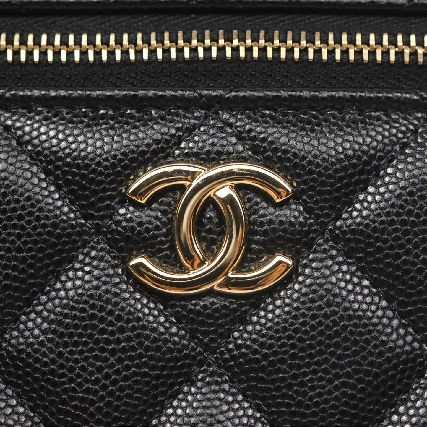 Chanel Quilted Top Handle Vanity Case Black Caviar Gold Hardware